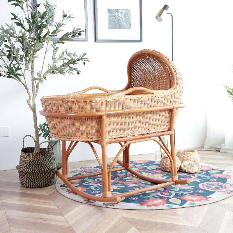 藤编便携车载睡篮宝宝吊篮床哄睡用品婴儿摇床0到4岁儿童老式摇篮