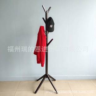 简易衣帽架挂衣架木制落地衣服架卧室收纳架黑色