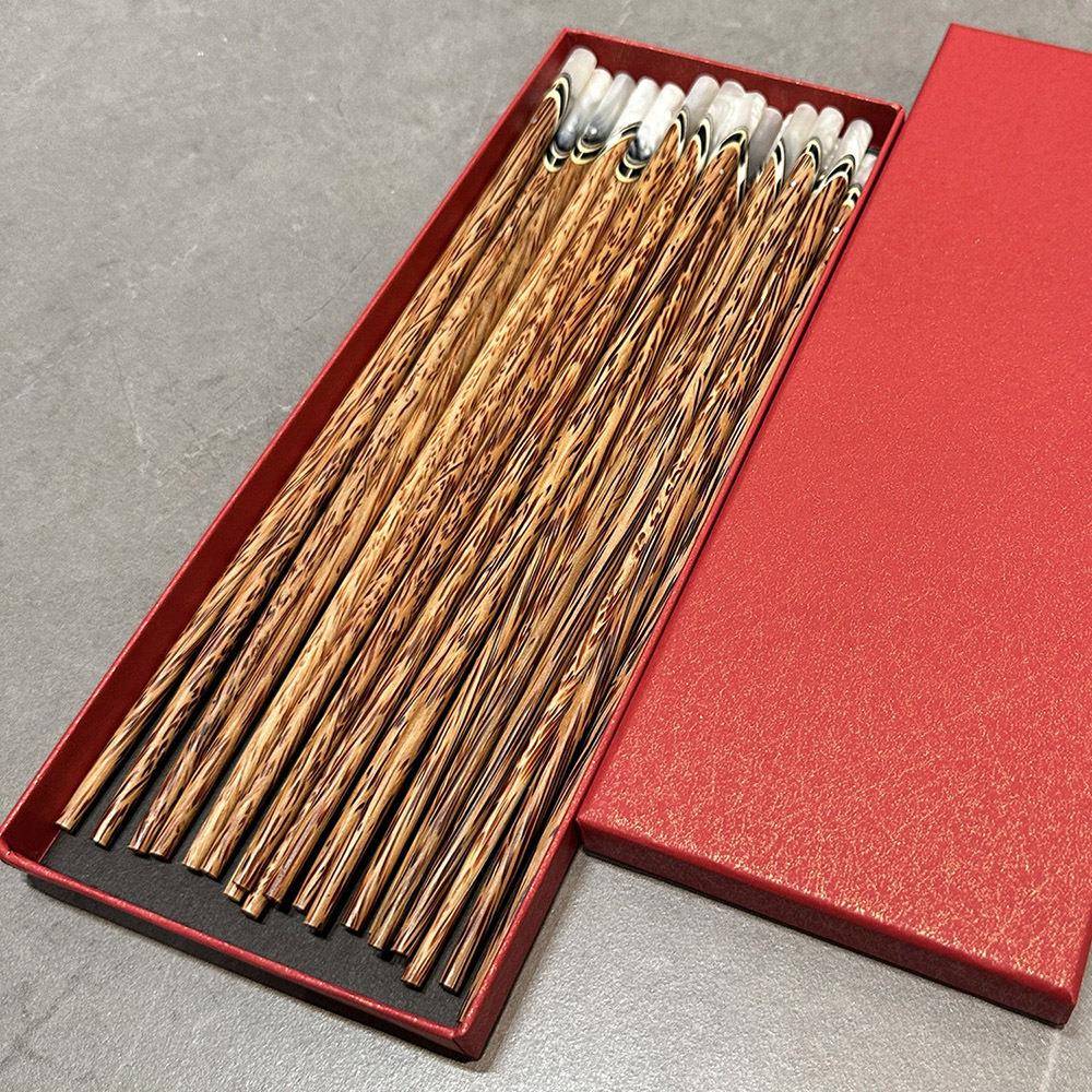 天然椰子防滑木筷子双贝壳木L"*老板娘自用*10双牛角手工镶嵌家用