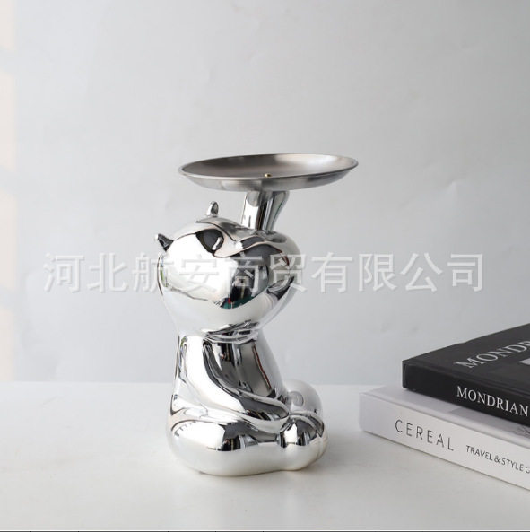 现代简约创意多样式可爱植绒小动物托盘摆件收纳装饰软装饰品实用