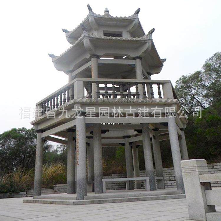 石雕凉亭户外别墅中式大理石长廊园林广场晚霞红六角单层石头亭子