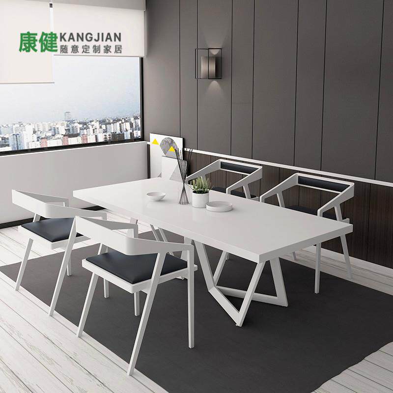 简约白色实木餐桌椅组合极简创意书桌现代办公桌个性时尚工作台