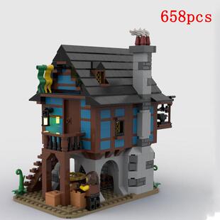 1小颗粒拼装积木MOC113518中世纪铁匠小屋街景系列建筑模型玩具