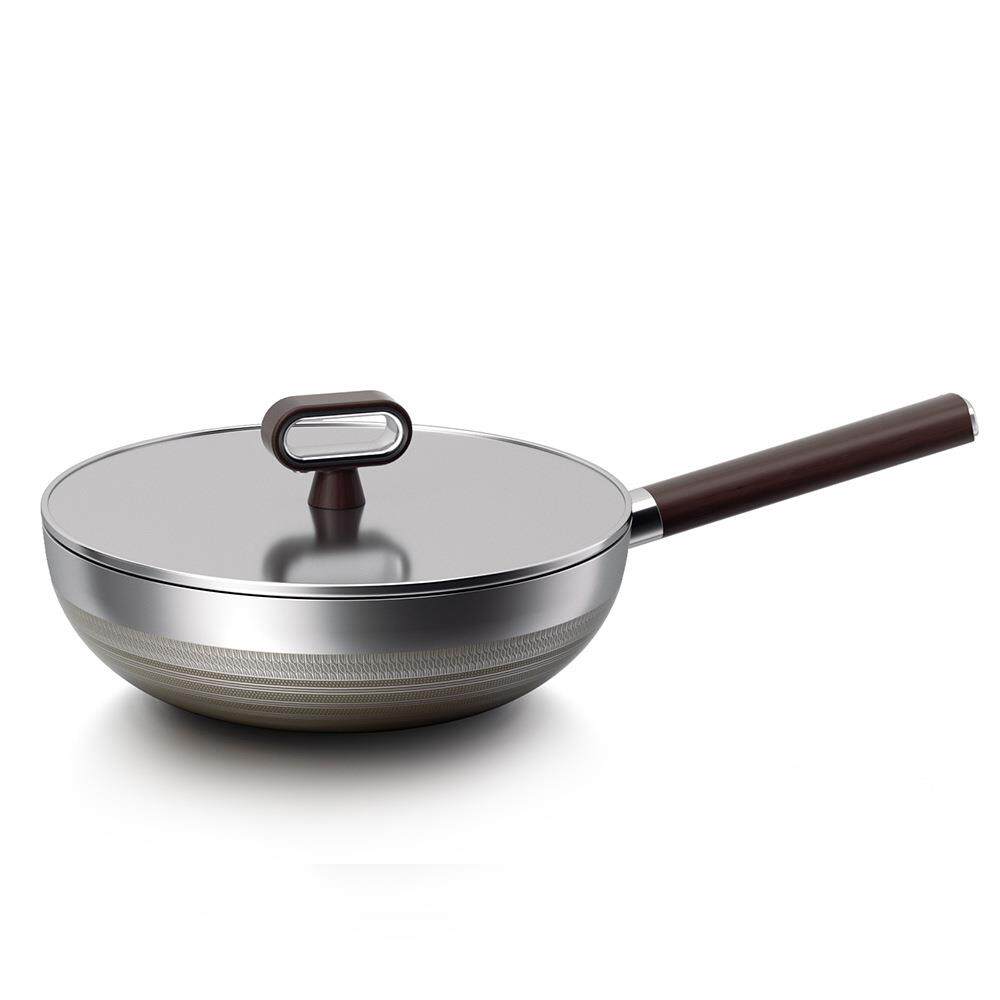 三层钢双面钛锅钛盾不锈钢不粘锅家用炒菜锅电磁炉煎炒锅