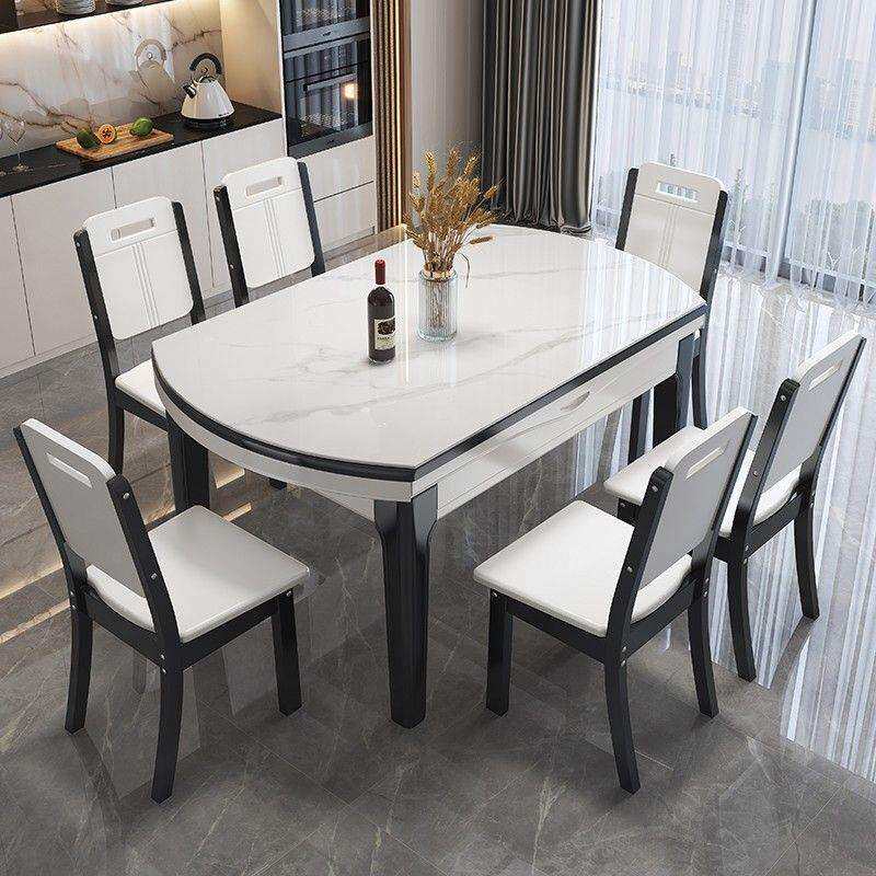 岩板餐桌椅组合家用吃饭桌子现代简约轻奢餐桌小户型伸缩伸缩圆桌