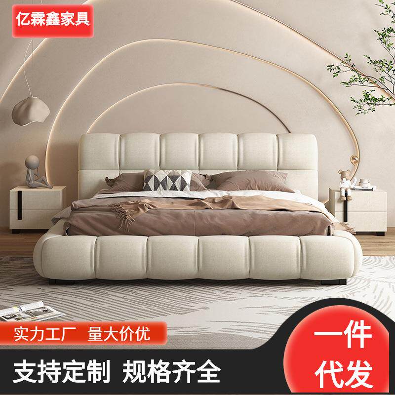 诧寂风现代简约科技绒1.8米主卧双人床1.5奶油风网红款婚床布艺