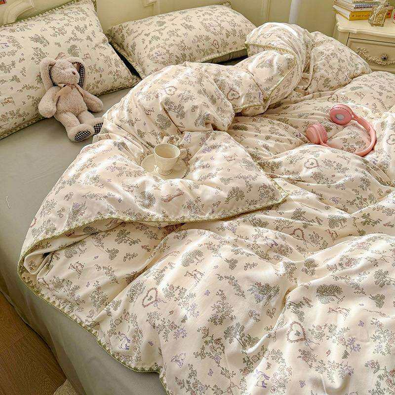 2025新款水洗双层纱针织棉四件套小清新碎花三件套床笠款床品套件