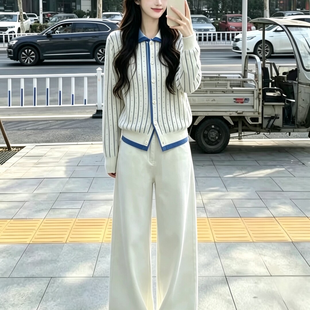 韩系针织衫套装秋冬季2026新款巨好看一整套穿搭毛衣牛仔裤两件套