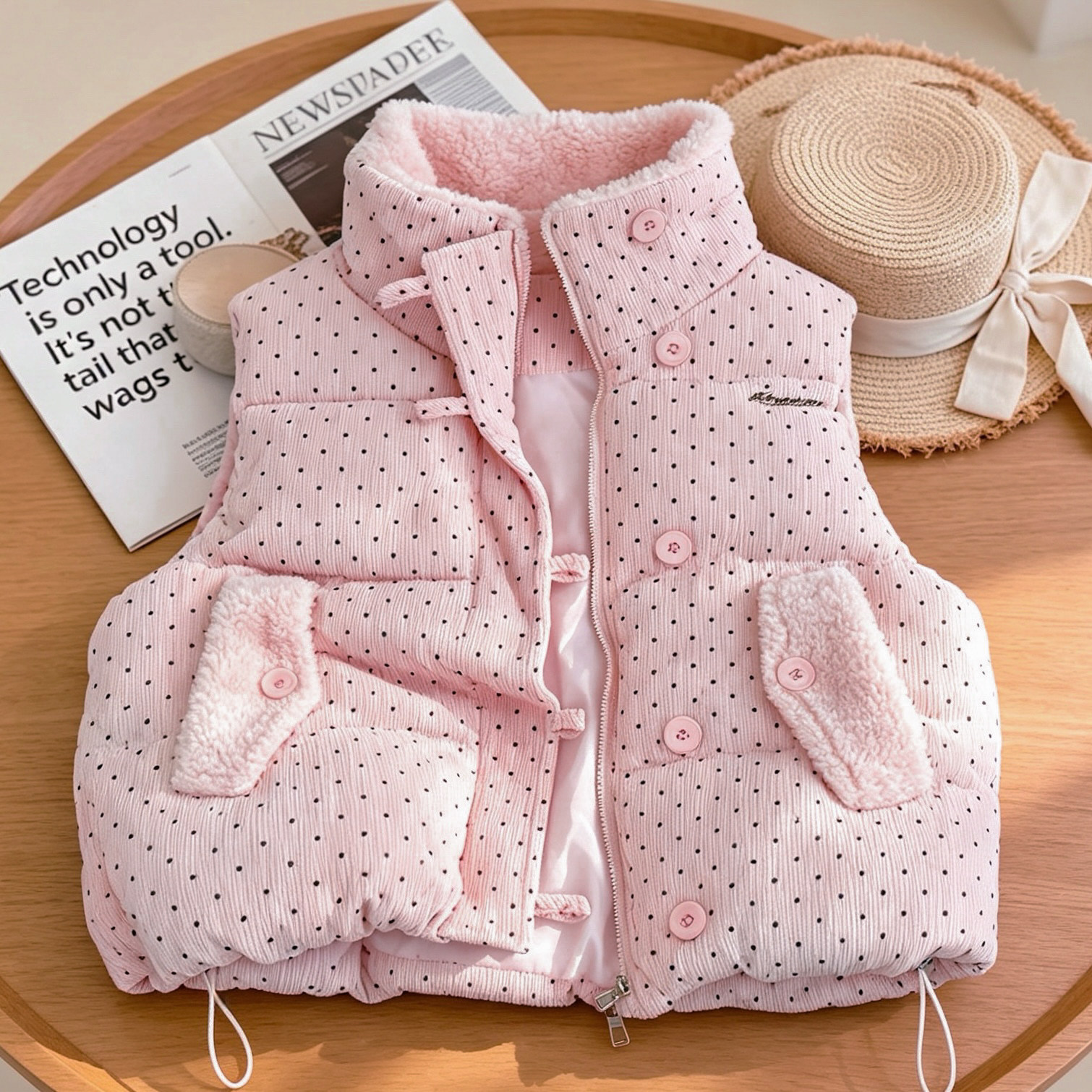 毛茸茸立领减龄设计感宽松大码小个子无袖坎肩棉服马夹外套女马甲