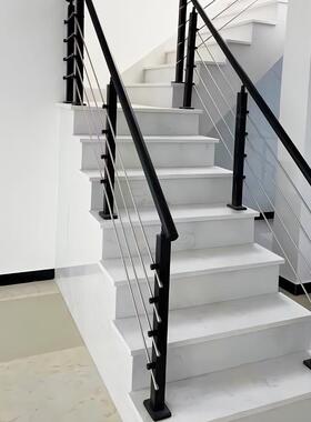 304黑色楼梯扶手不锈钢立柱护栏阳台侧装方管拉丝室内自装护栏杆