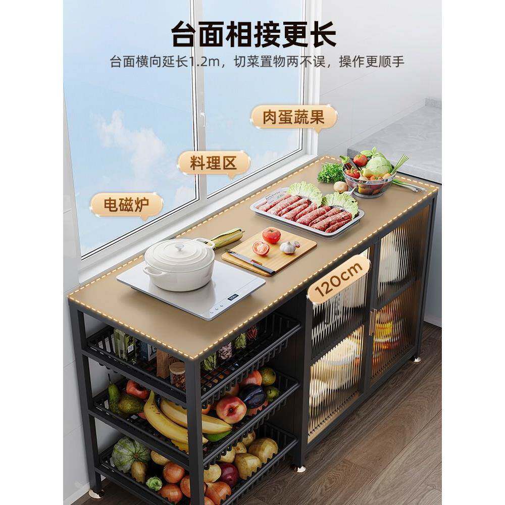 厨房落地置物家用带门碗碟微波炉储物柜可移动式厨房操作餐边柜子