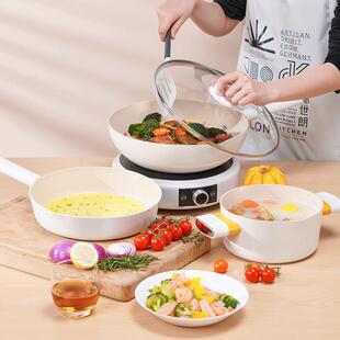 德世朗（DESLON）银月麦饭石不粘锅三件套DFS-TZ952B炒锅汤锅煎锅