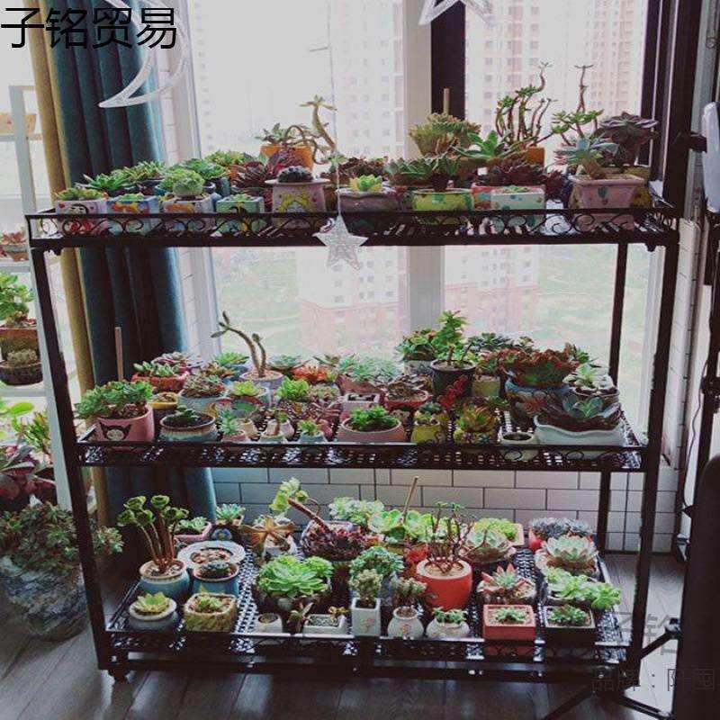 阳台室内多层多肉花架移动带轮客厅走廊铁艺植物防雨防晒花架子