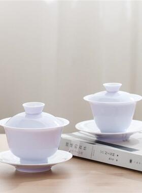 暮山三才盖碗女紫色陶瓷单个陶瓷茶碗薄胎高档不烫手盖碗茶具