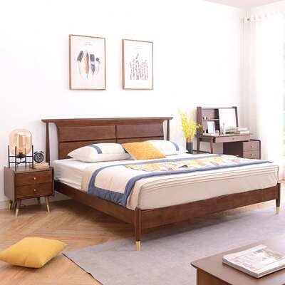 北欧实木床1.8米1.5主卧单人床简约现代大小户型轻奢家用双人婚床