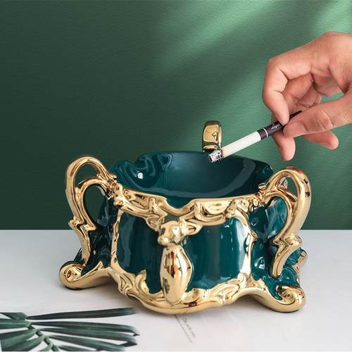 轻奢高档家用创意陶瓷麋鹿烟灰缸防飞灰北欧个性潮流大气简约烟缸