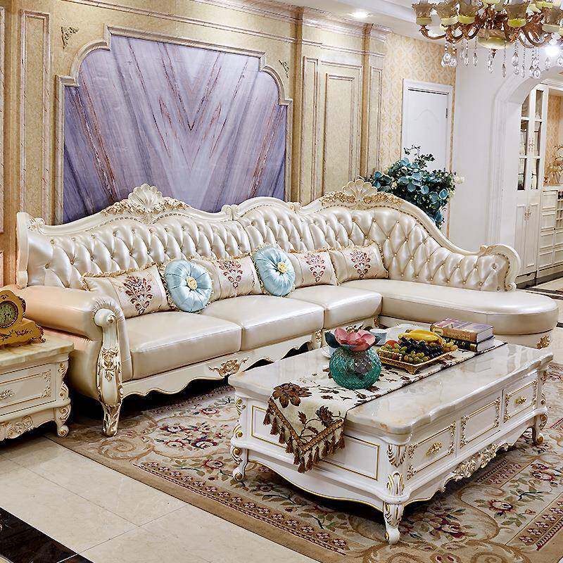 欧式真皮沙发转角贵妃组合客厅大气奢华简欧实木真皮沙发轻奢雕花