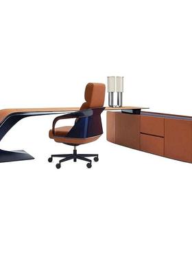 布加迪书桌总裁办公桌意式橙色转角老板桌设计师高端家具电脑桌椅