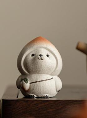 宜兴紫砂茶宠小摆件茶盘茶玩迷你可爱生肖可养招财小动物茶道配件