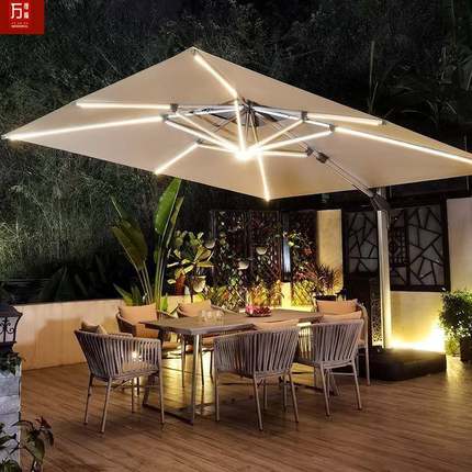 户外太阳能遮阳伞LED带灯室外伞别墅花园大伞庭院抗风罗马伞