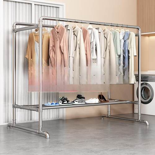 镀锌钢管晾衣架落地家用挂衣简易双杆水管晒被室外凉衣架阳台家用