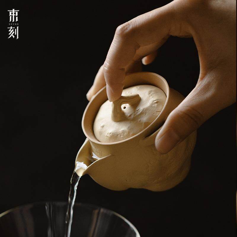 束刻复古紫砂黄段泥秋光宝瓶茶壶全手工手捏陶壶茶具泡茶壶不烫手