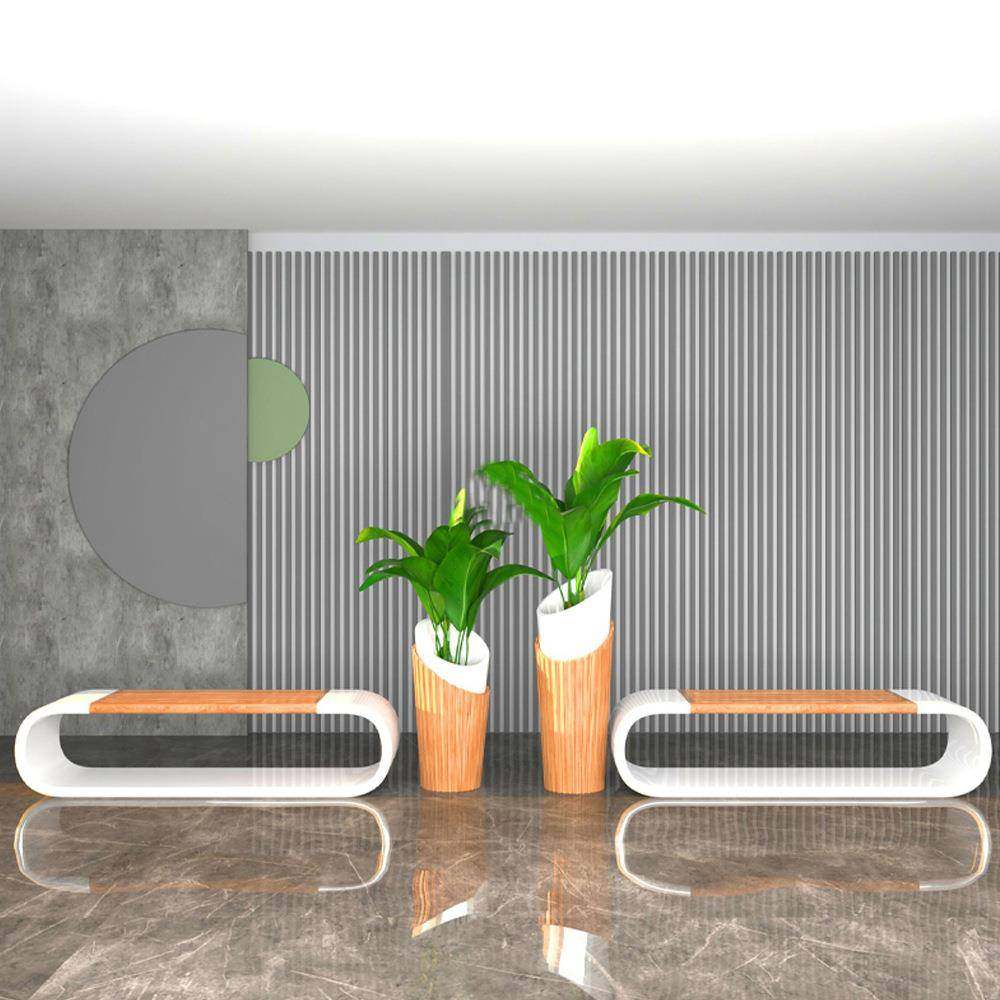 玻璃钢环形仿木纹休闲长椅商场售楼部美陈装饰圆柱形花盆座椅组合