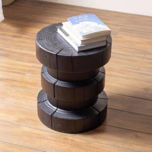 实木树桩茶几碳化黑色原木根雕木桩摆件底座角几树墩圆凳复古边几