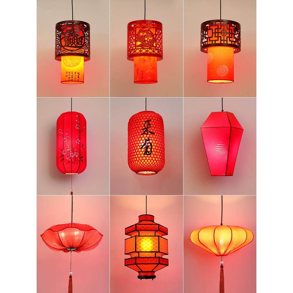 中式吊灯中国风仿古红色装饰创意个性红色吊灯入户吊灯门口灯