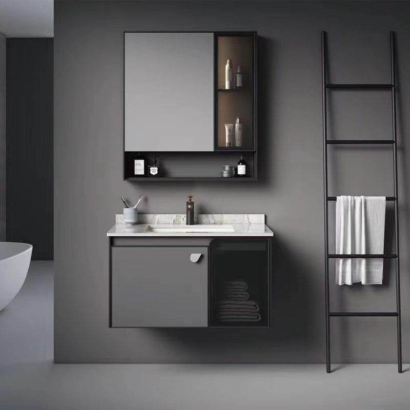 太空铝浴室柜加厚实心18厘铝蜂窝一体陶瓷盆岩板挂墙式浴室柜吊柜