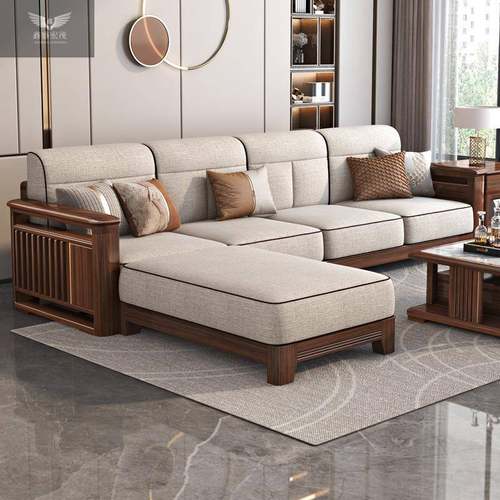 新中式简约胡桃木贵妃实木沙发大小户型现代家用客厅储物组合家具