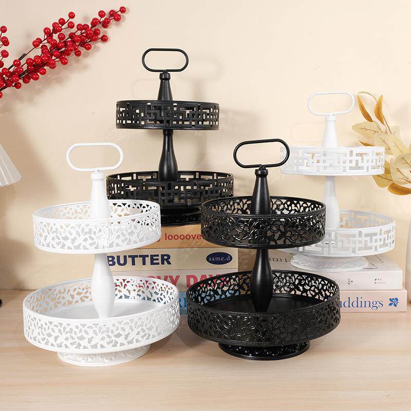家居工艺品摆件铁艺两层果盘收纳篮家居金属干果水果盘