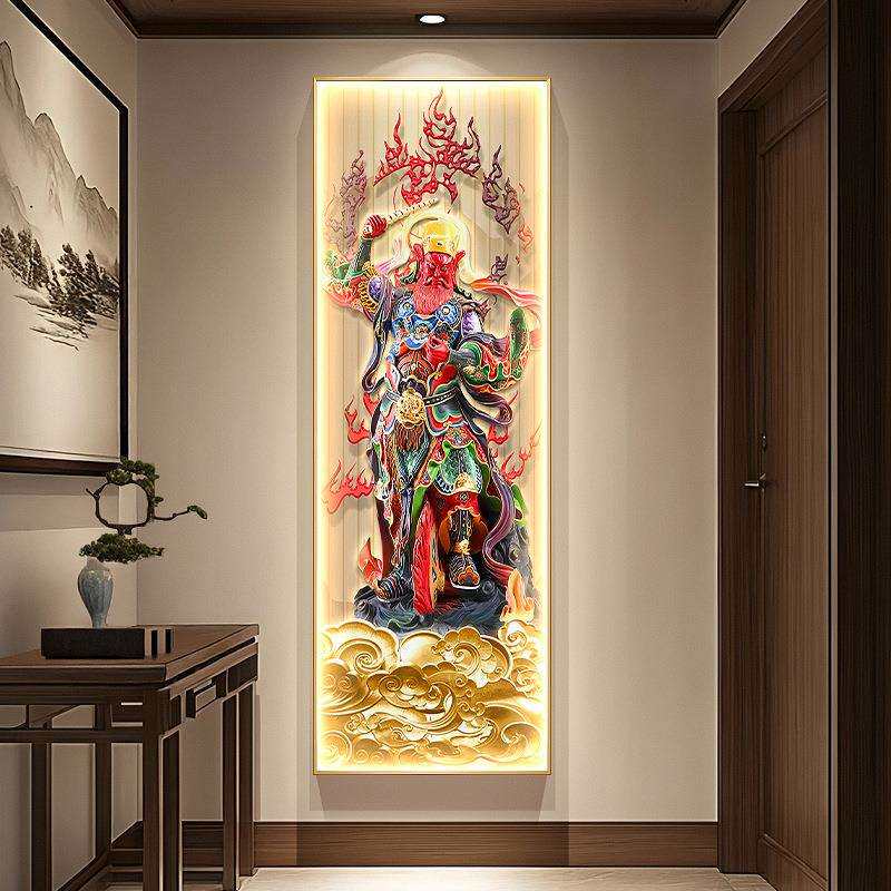都天纠察大灵官画像装饰挂画护法镇山王灵官神像道家供奉带灯壁画