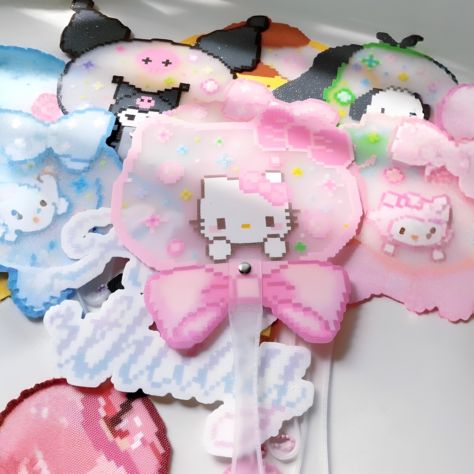 超实用！像素风扇子手工diy材料拼豆扇子柄夏日手持扇子柄小道具