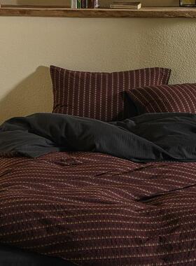 60暗支色织CPY提花亲肤空气感四件全套纯棉红色水洗棉民宿怀旧床