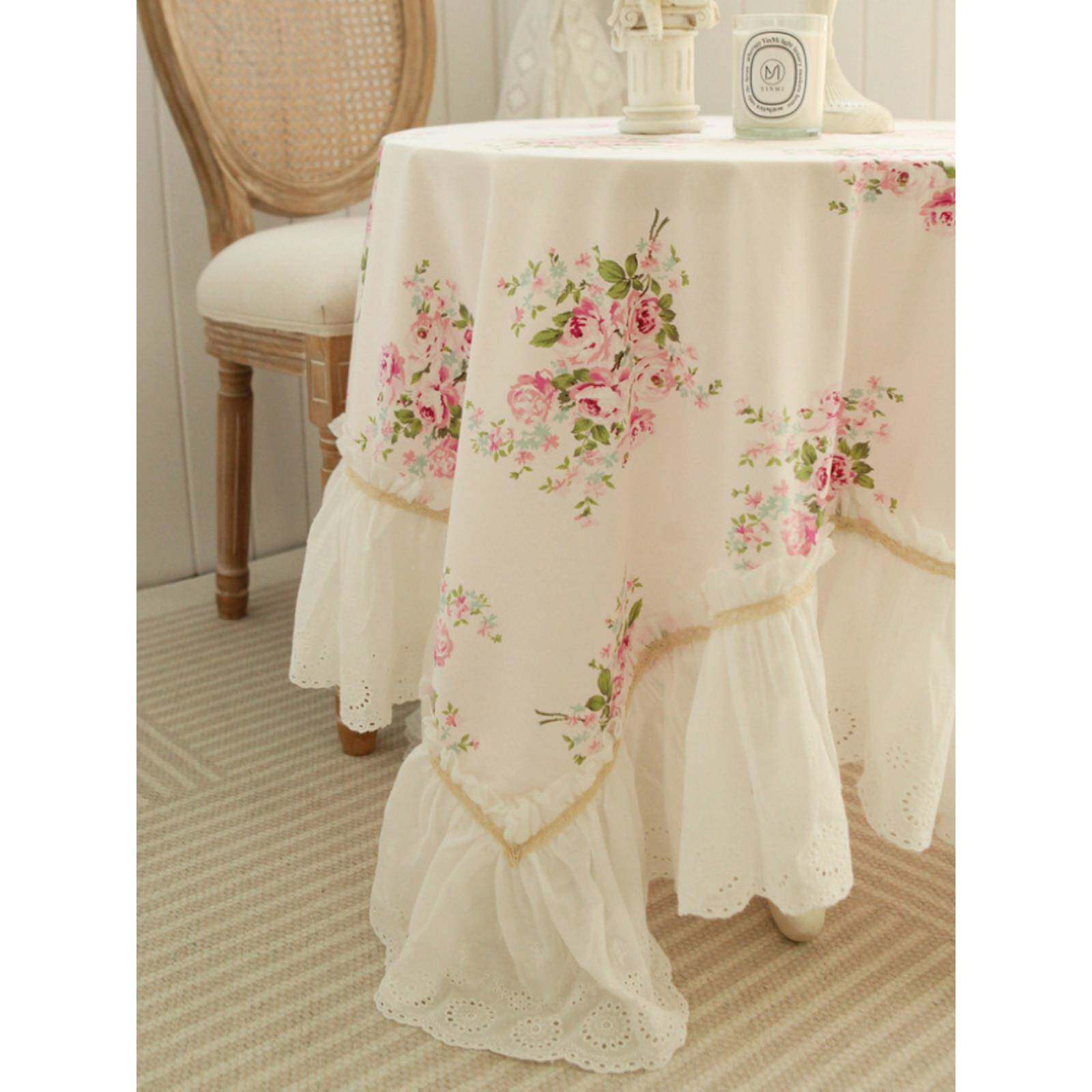 法式式田园玫瑰花绣花视蕾纯棉桌布盖布茶几布沙发韩盖NKB布电盖