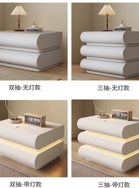 式奶油风实带灯床头意柜简约现代法极简木网红72505创白月半三抽