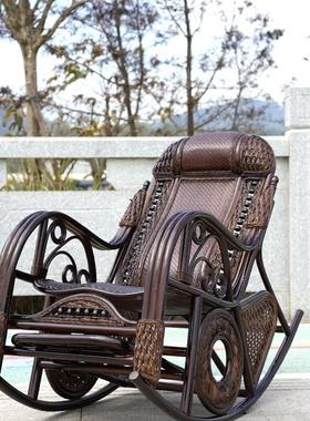 藤编天然真休摇藤椅大人躺椅老人WPK人椅阳台家用懒闲结实藤椅摇