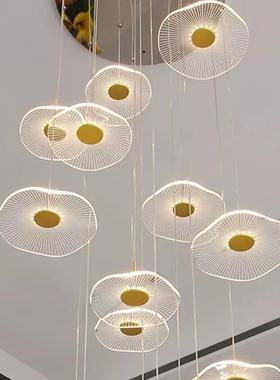 671荷楼梯吊叶灯复式别墅创意客厅大灯餐厅灯具lof长t楼公寓旋转