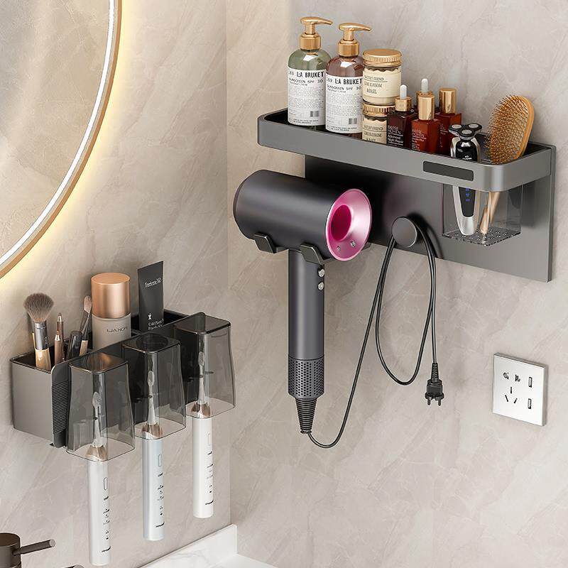 吹风机置物THE架打孔壁浴室挂架免徕芬收纳电吹风支架子卫生间挂