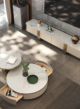 现代轻板茶岩几电视柜组合大小圆UIU客厅小户型用家简约奢烤漆地