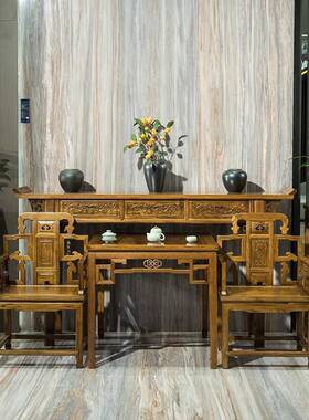 农村堂屋VUS中六件套中式供桌件圈椅三套八堂仙桌全实木条案神供