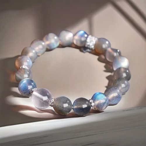 灰月光多圈手串DIY原创设计灰月光白水晶双边闪钻跑环款女款