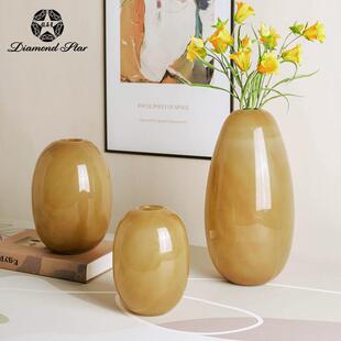 钻石星玻璃花瓶创意圆润玉质感插花器高级感家居软装摆件花瓶
