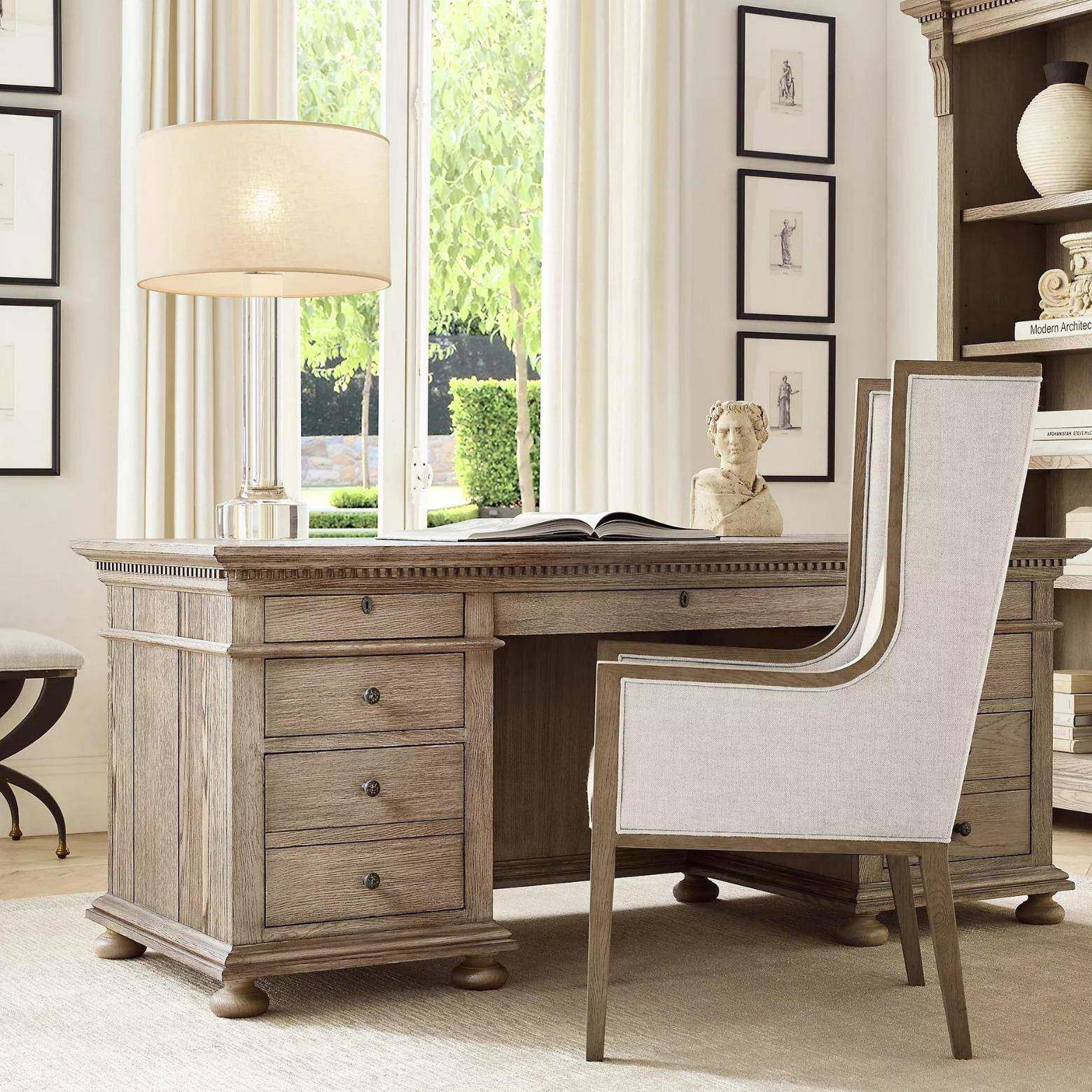 美式乡村复古实木做旧书桌法式多抽屉式电脑桌橡木办公桌出口