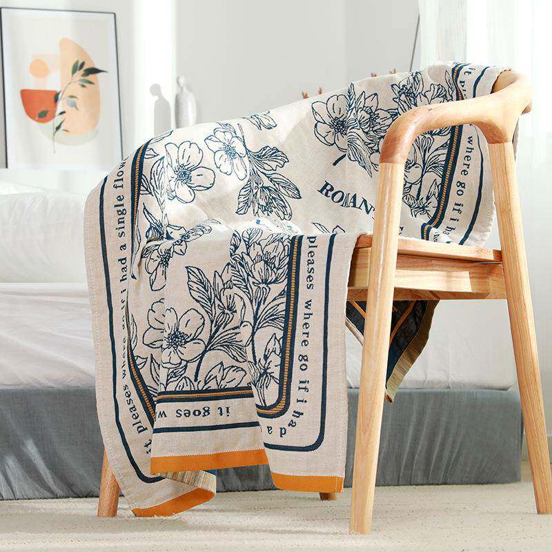 F767M6TT毛?日纯棉层单纱布色织五复古花浴巾毛巾吸水亲肤不掉四