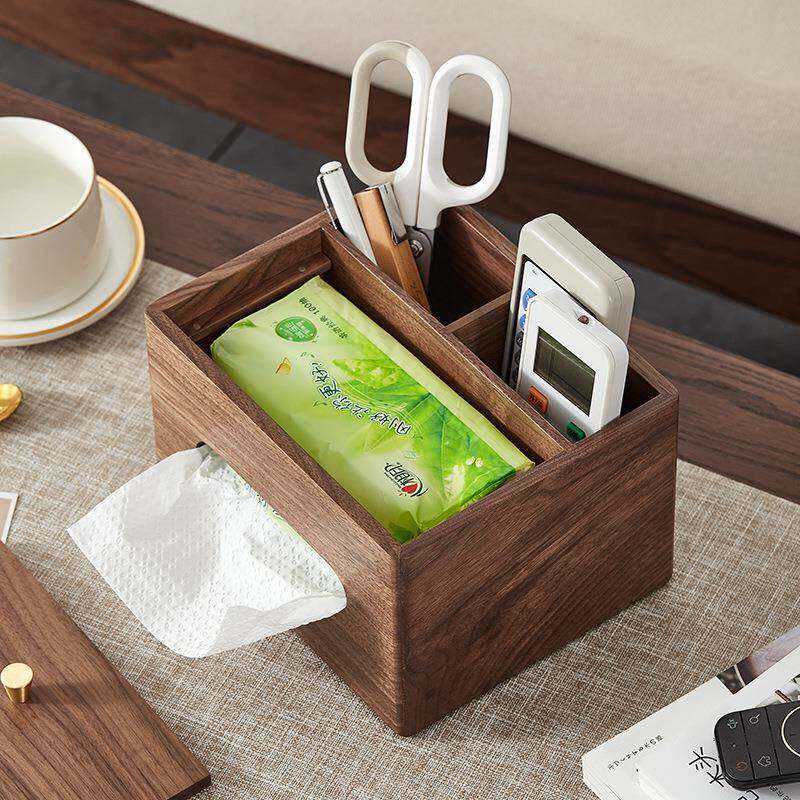 木质办公桌文整理收纳盒具胡桃木纸巾盒家纳用客收木质抽纸厅茶几