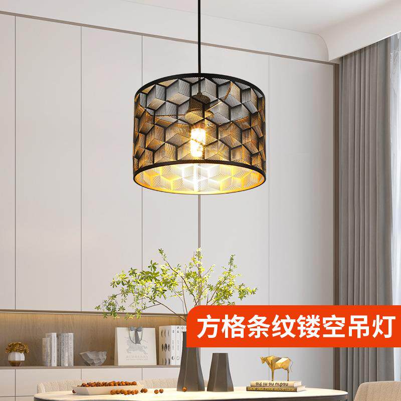 方格条纹镂空吊灯工艺装饰艺术餐厅客厅LED吊灯光影造型灯