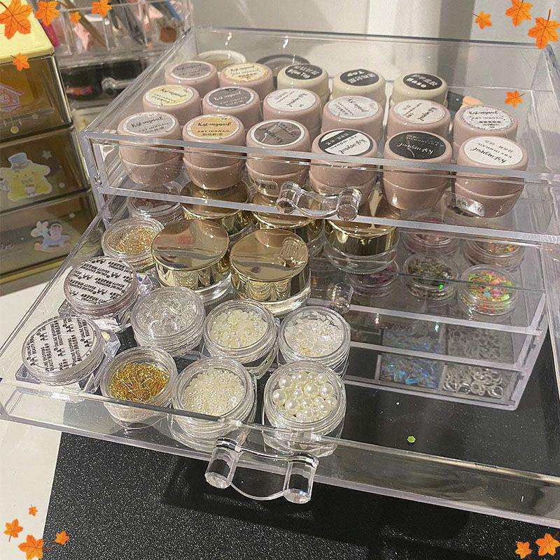 美甲收纳盒甲油胶罐装胶收纳首饰钻饰亚克力透明抽屉式亮片收纳盒