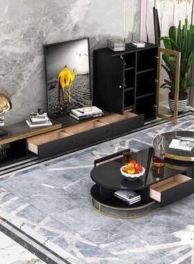 GSQS-806意式轻奢岩板电视柜茶几组合客厅现代简约地台储物柜创意